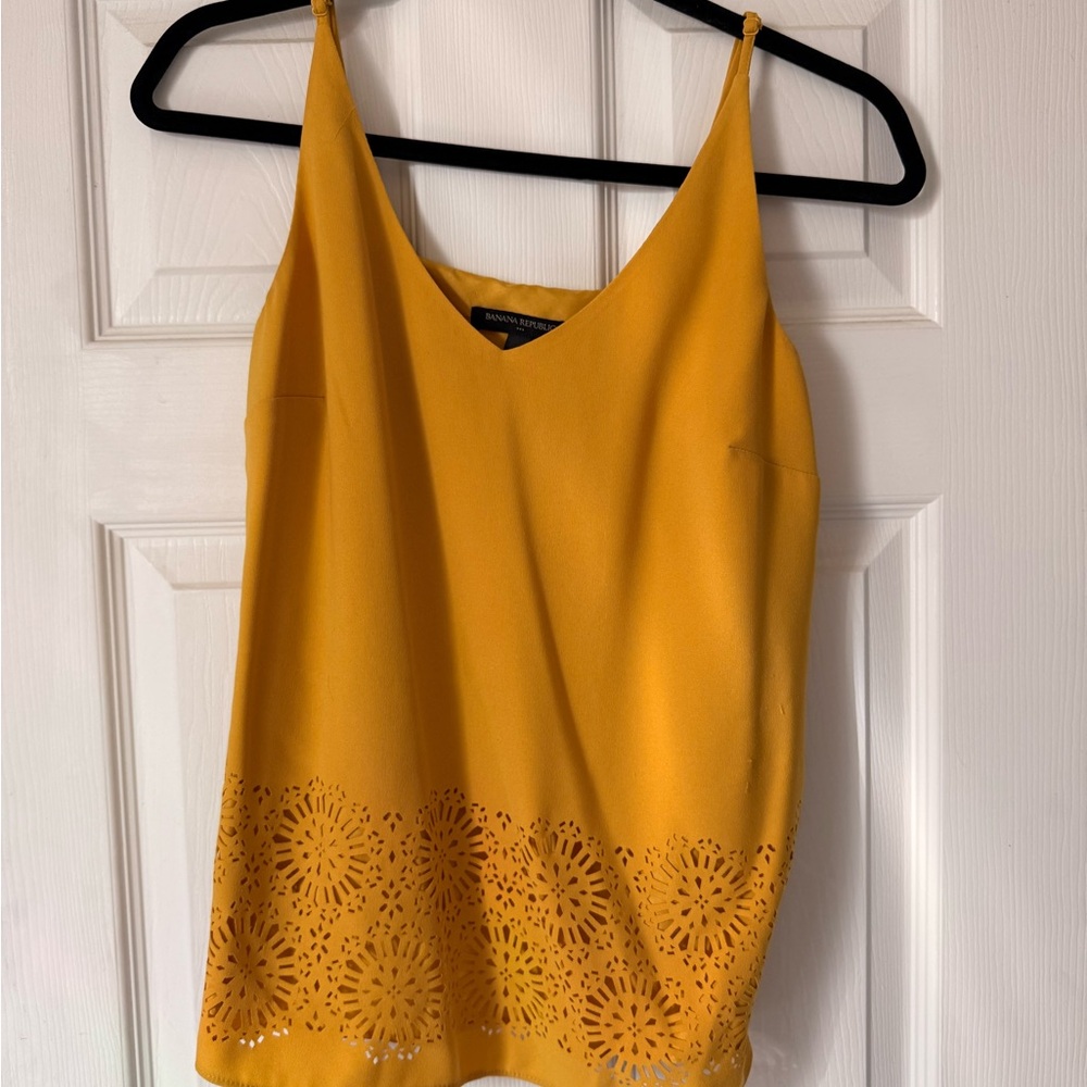Banana Republic Mustard Yellow Laser-Cut V-Neck Camisole